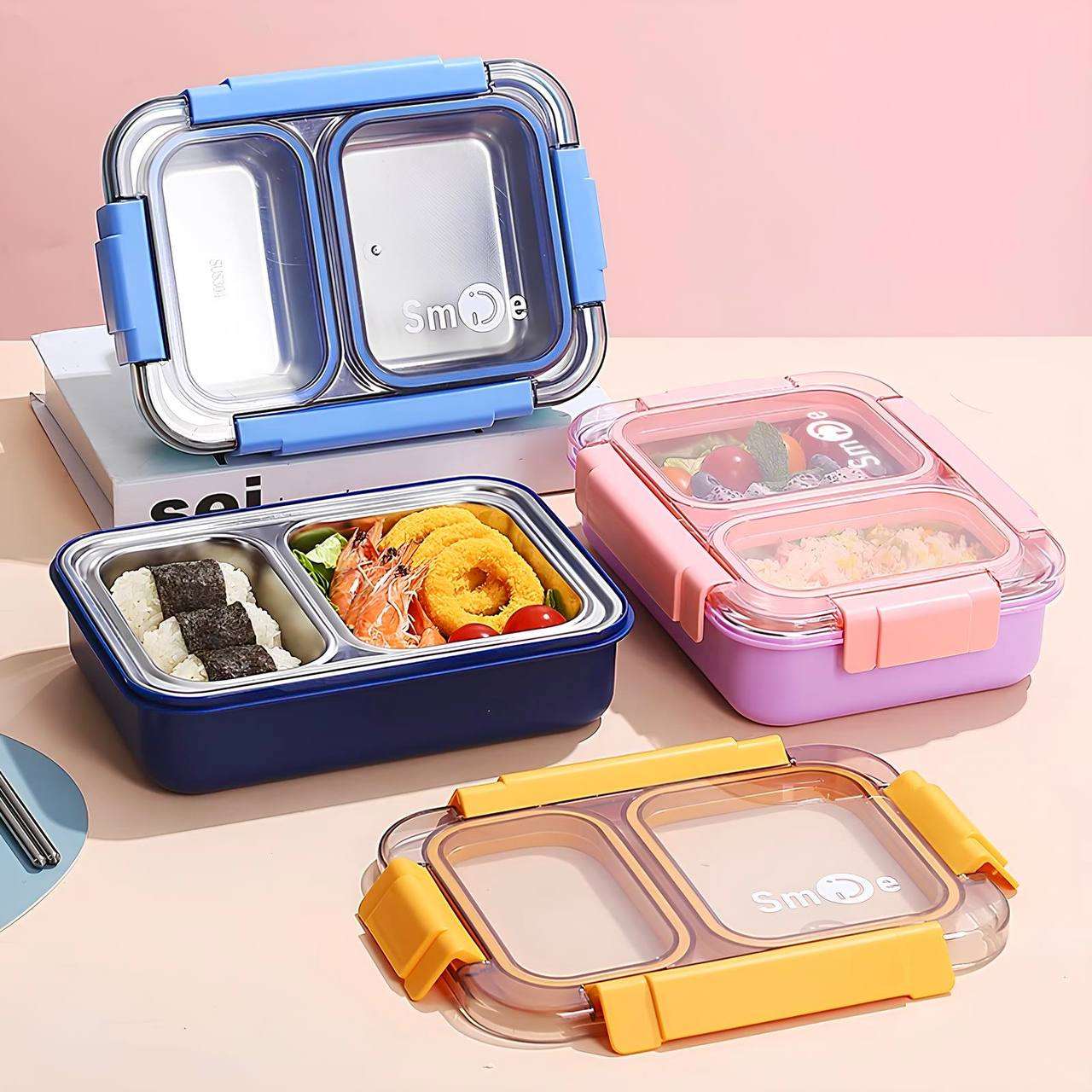 Smile - Three Compartment LeakProof Bento with Box