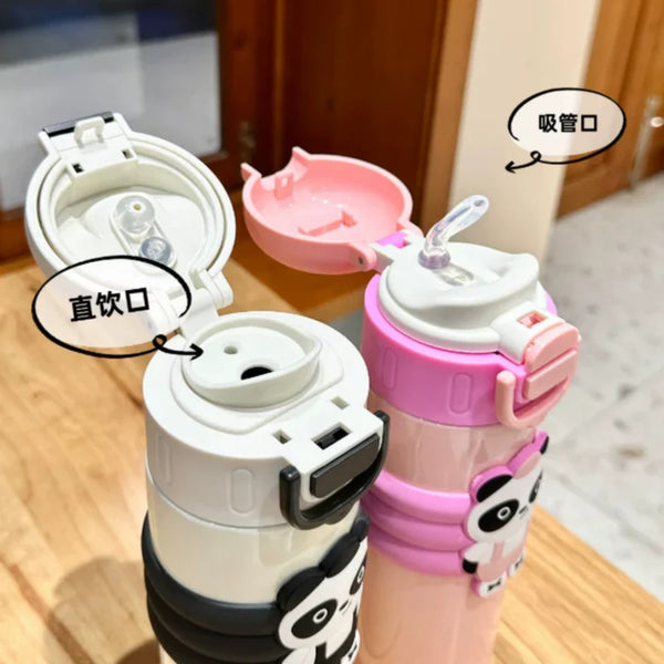 Panda Dual Sipper Steel Insulated Water Bottle for Kids 520ml