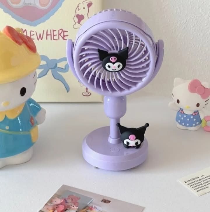 Cute Kawaii Desk Fan with USB Cable | Rechargeable | Portable Stand & Compact Size | 360° Rotation | 18 Cm | Box Packing