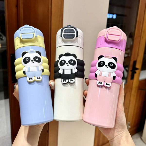 Panda Dual Sipper Steel Insulated Water Bottle for Kids 520ml