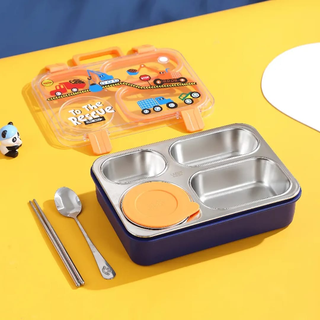 Bento-style lunch box with sealed compartments compared to traditional tiffin