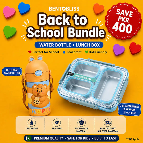 Back to School Bundle – Bear Water Bottle + Leakproof Lunchbox (Blue)