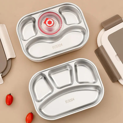 Stainless Steel Double-decker Sealed Lunch Box with a Lid