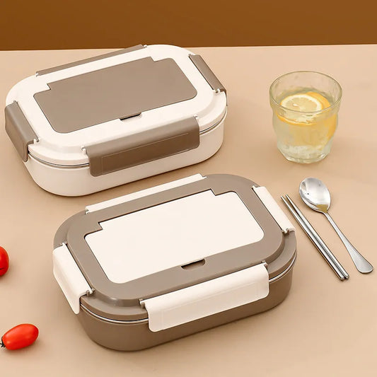 Stainless Steel Double-decker Sealed Lunch Box with a Lid