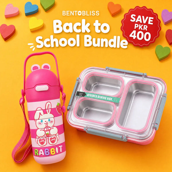 Pink Rotatable Wizard  Bottle-Rabbit + Leakproof Lunchbox-Pink
