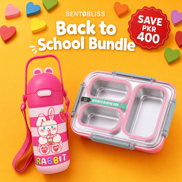 Bentobliss Back to School Bundle (Pink Rabbit Bottle + Leakproof Lunchbox)