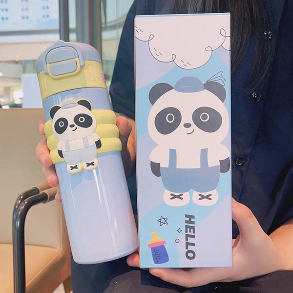 Panda Dual Sipper Steel Insulated Water Bottle for Kids 520ml