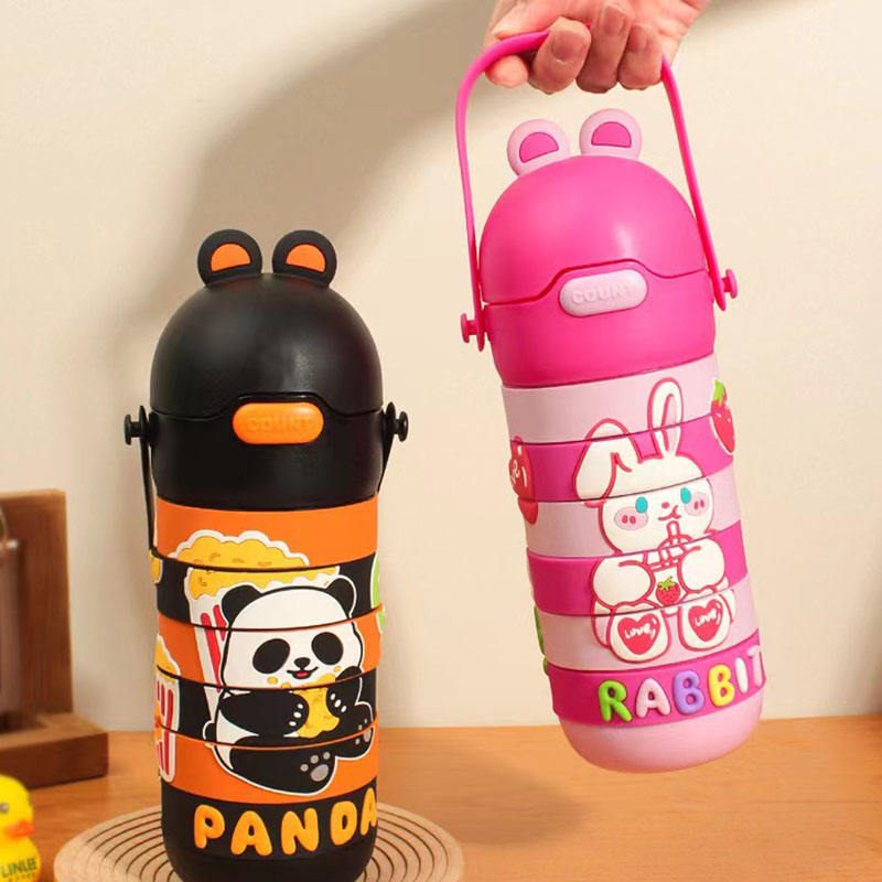 Rotatable Wizard stainless steel water bottle, pink rabbit  design for kids