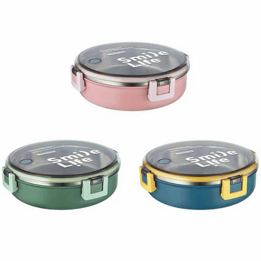 Tedemei Stainless Steel Round Smile Life Lunch Box