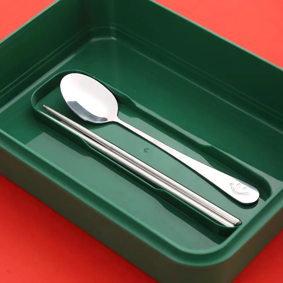 kids school stainless steel lunchbox with cutlery