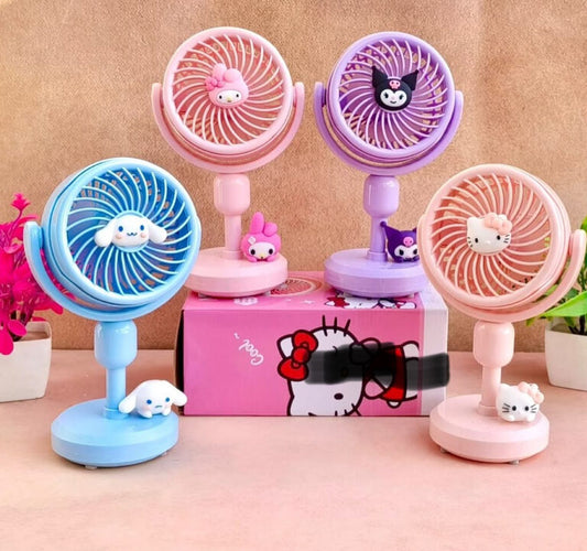 Cute Kawaii Desk Fan with USB Cable | Rechargeable | Portable Stand & Compact Size | 360° Rotation | 18 Cm | Box Packing